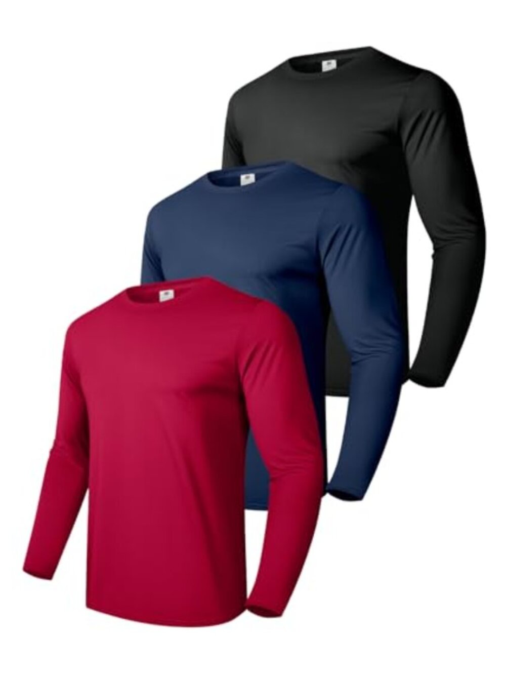 Men's Cotton Long Sleeve Crewneck T-Shirts 3-Pack Gym Workout Running Tees